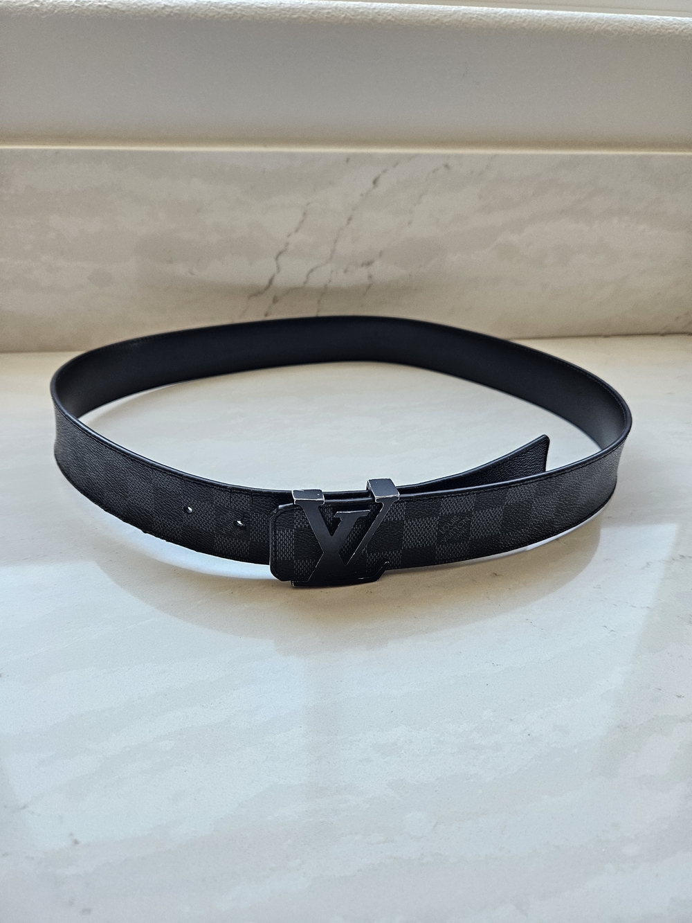 Louis Vuitton Black Damier Graphite Men's Belt with LV Buckle